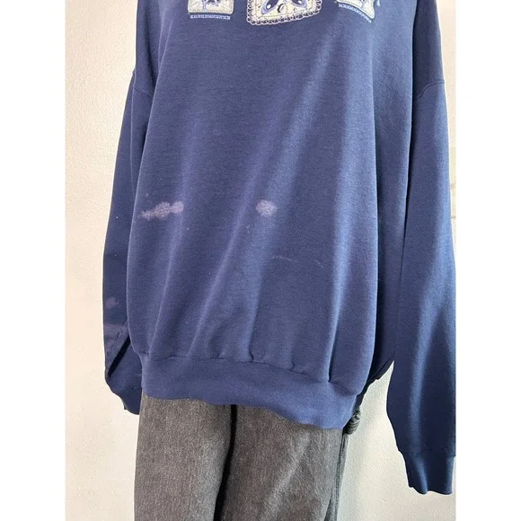 Vintage 90's Butterfly Floral Embroidered Crewneck Sweatshirt XL Distressed - Picture 6 of 6